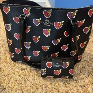 Coach Black Tote with Heart and Lightning Print